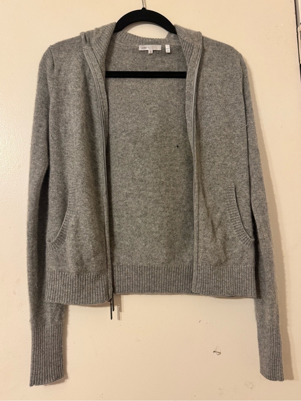 Vince Light Gray Zip Hooded Cardigan
